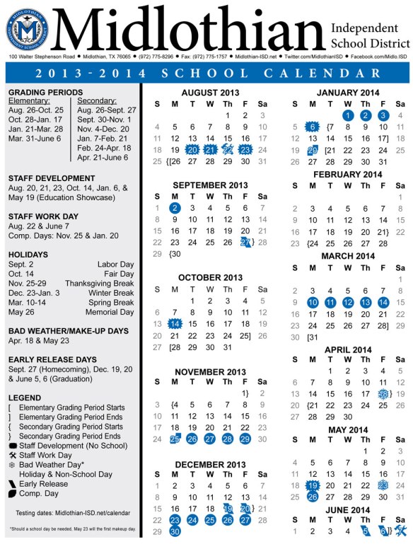 2013-14 MISD School Calendar